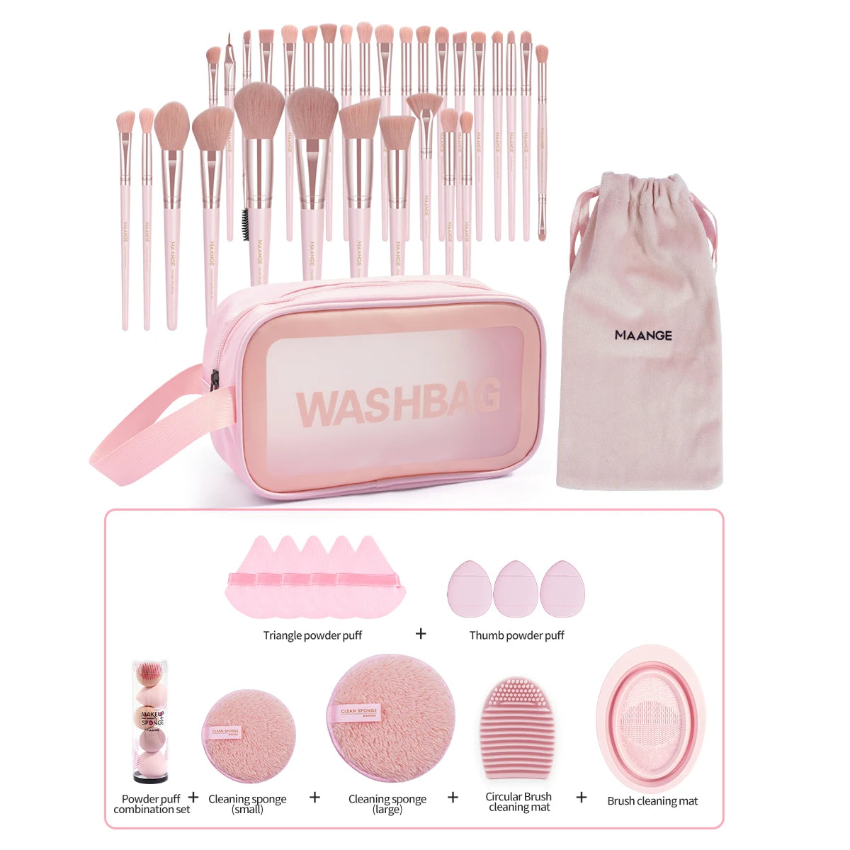 Professional Makeup Tools Kit 30PCS Foundation Makeup Brush Set 15PCS Makeup Sponge Removal Puff Cleaning Bowl for Travel